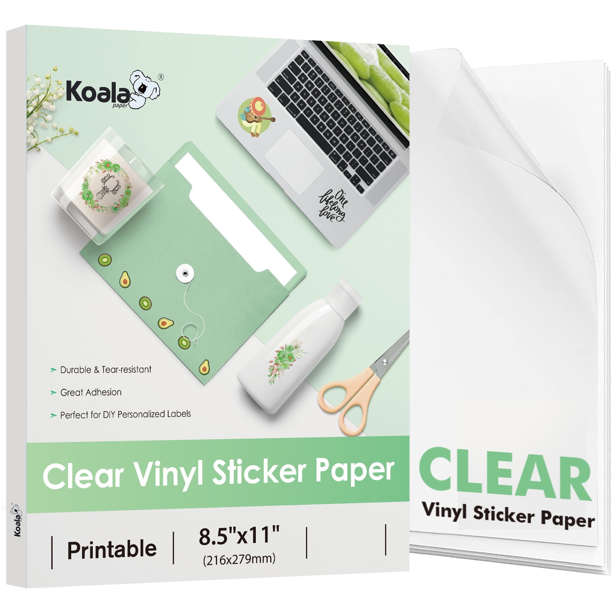 Koala Glossy Clear Sticker Paper For Inkjet Printer 75 Sheets Waterproof 8 5x11 Inch Walmart