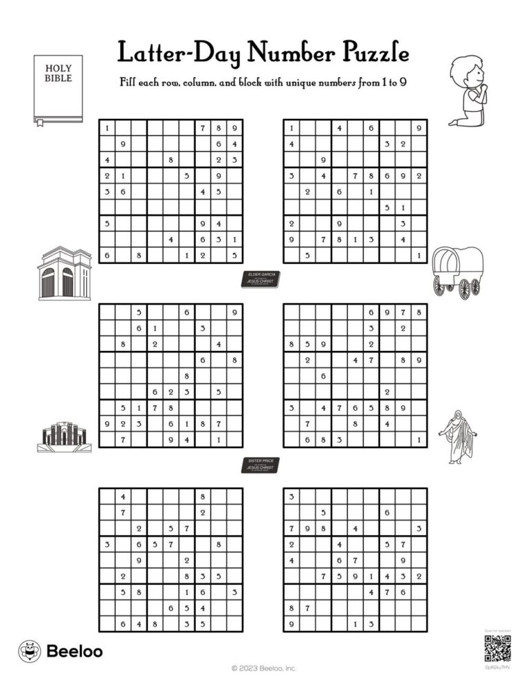 Latter day Saint themed Sudoku Puzzles Beeloo Printable Crafts And Activities For Kids