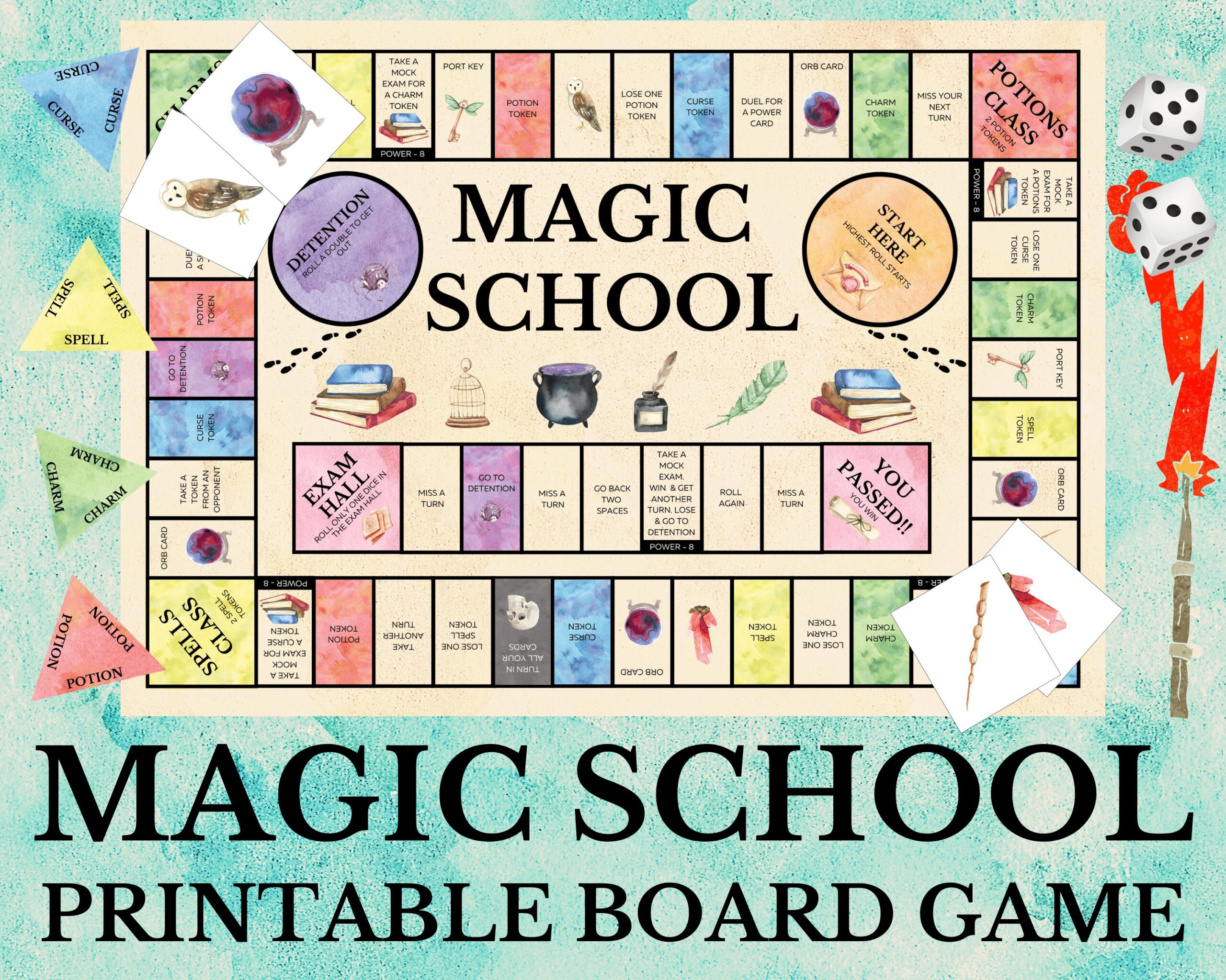 Magic School Printable Board Game Family Board Game Party Game Games Night Wizard Board Game Witch Board Game Printable Game Etsy