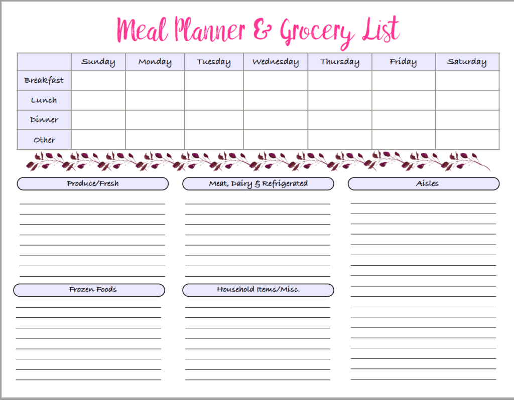 free printable meal planner