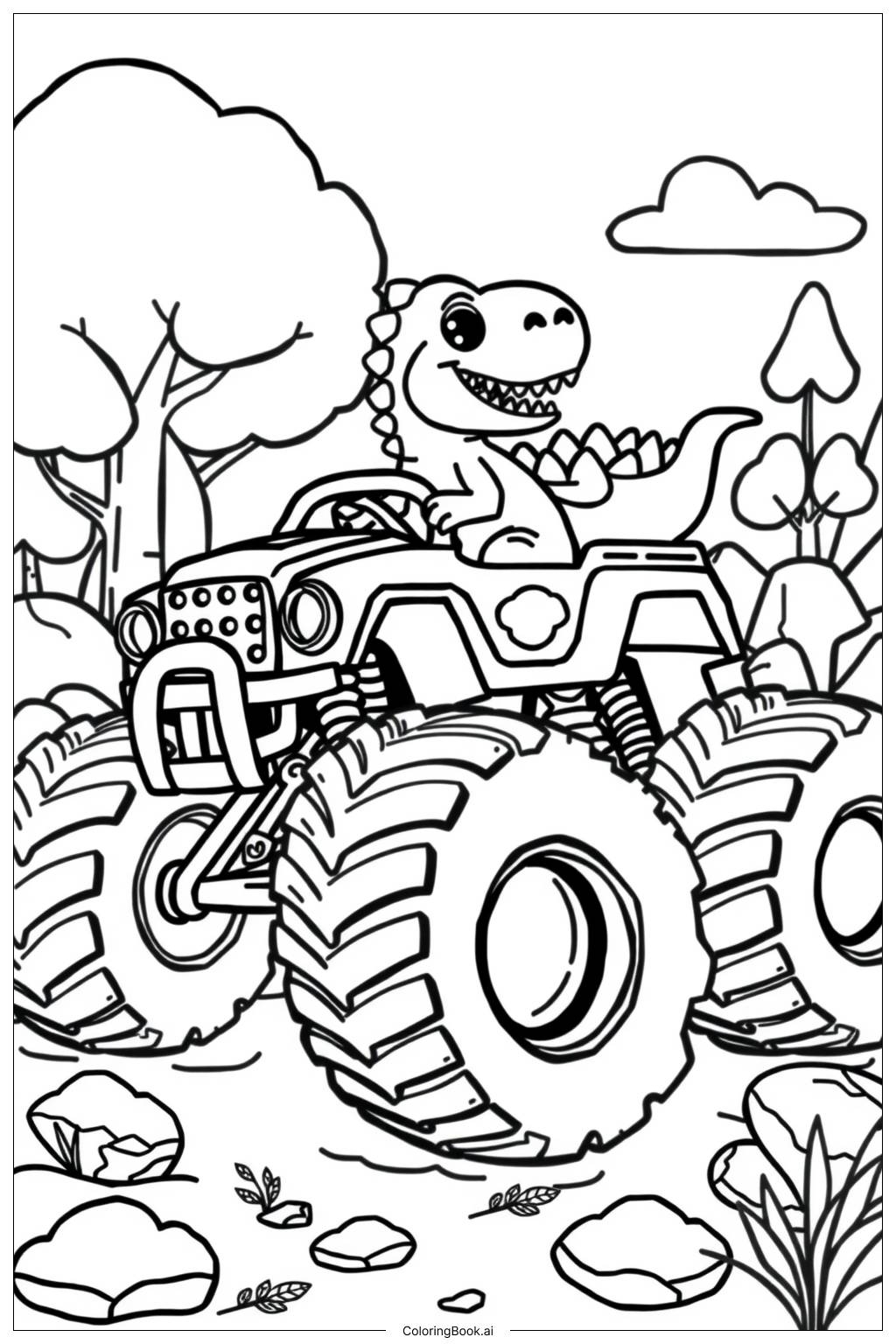 Monster Truck Dinosaur Action Coloring Page Free PDF PNG Printable  Monster Truck Dinosaur Action Coloring Page Free PDF PNG Printable