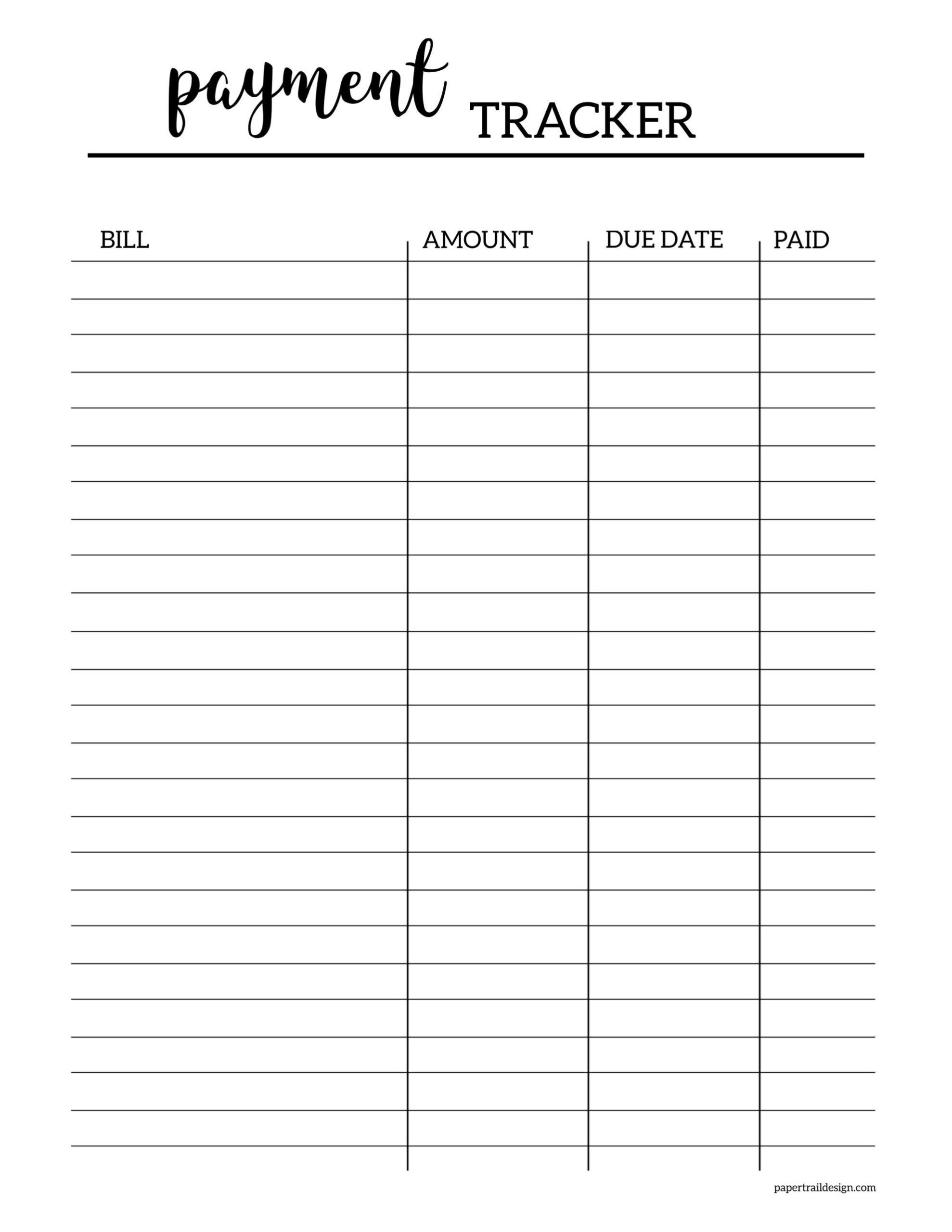 Monthly Bill Tracker Printable Printable Party Favors