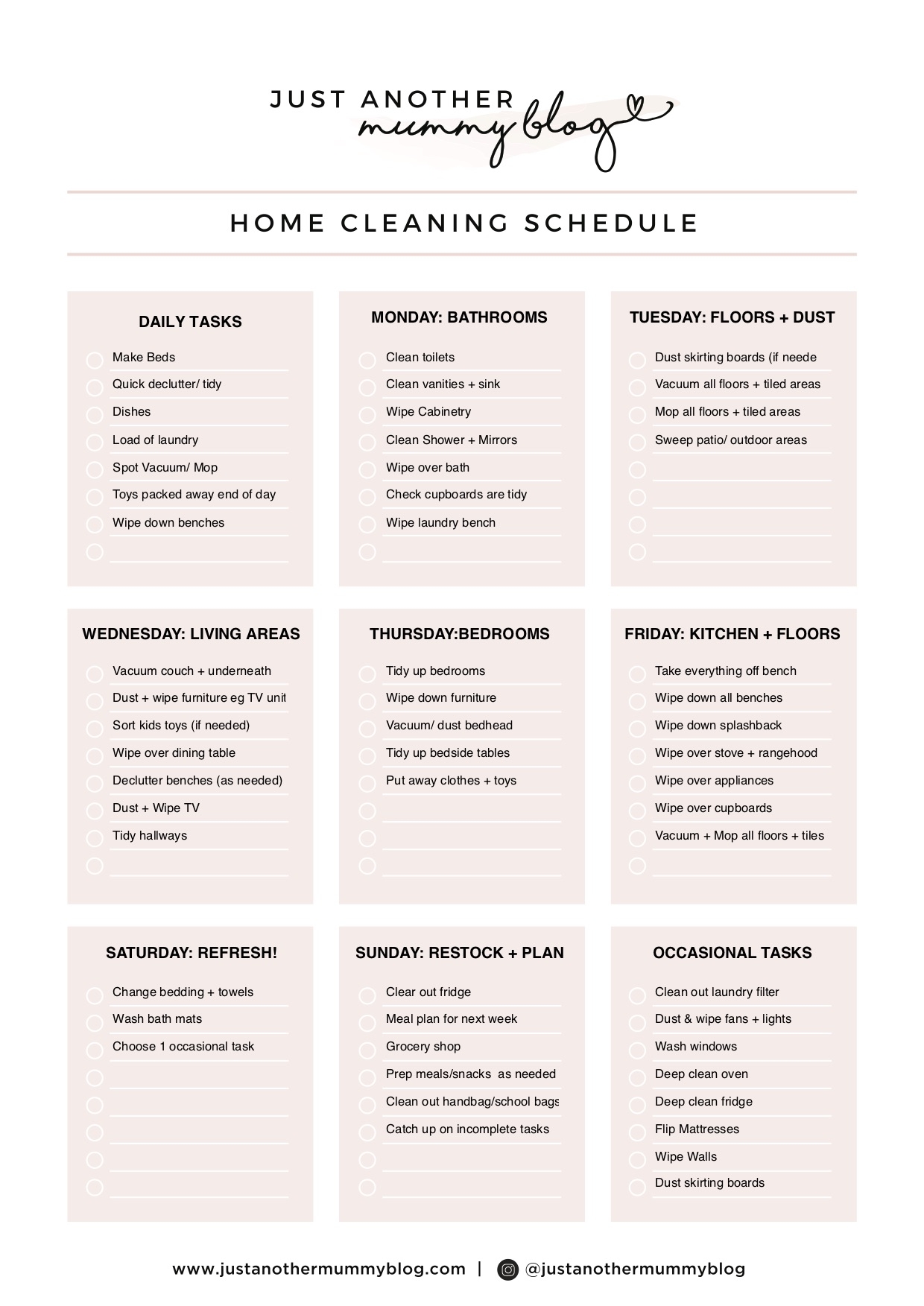 cleaning schedule printable