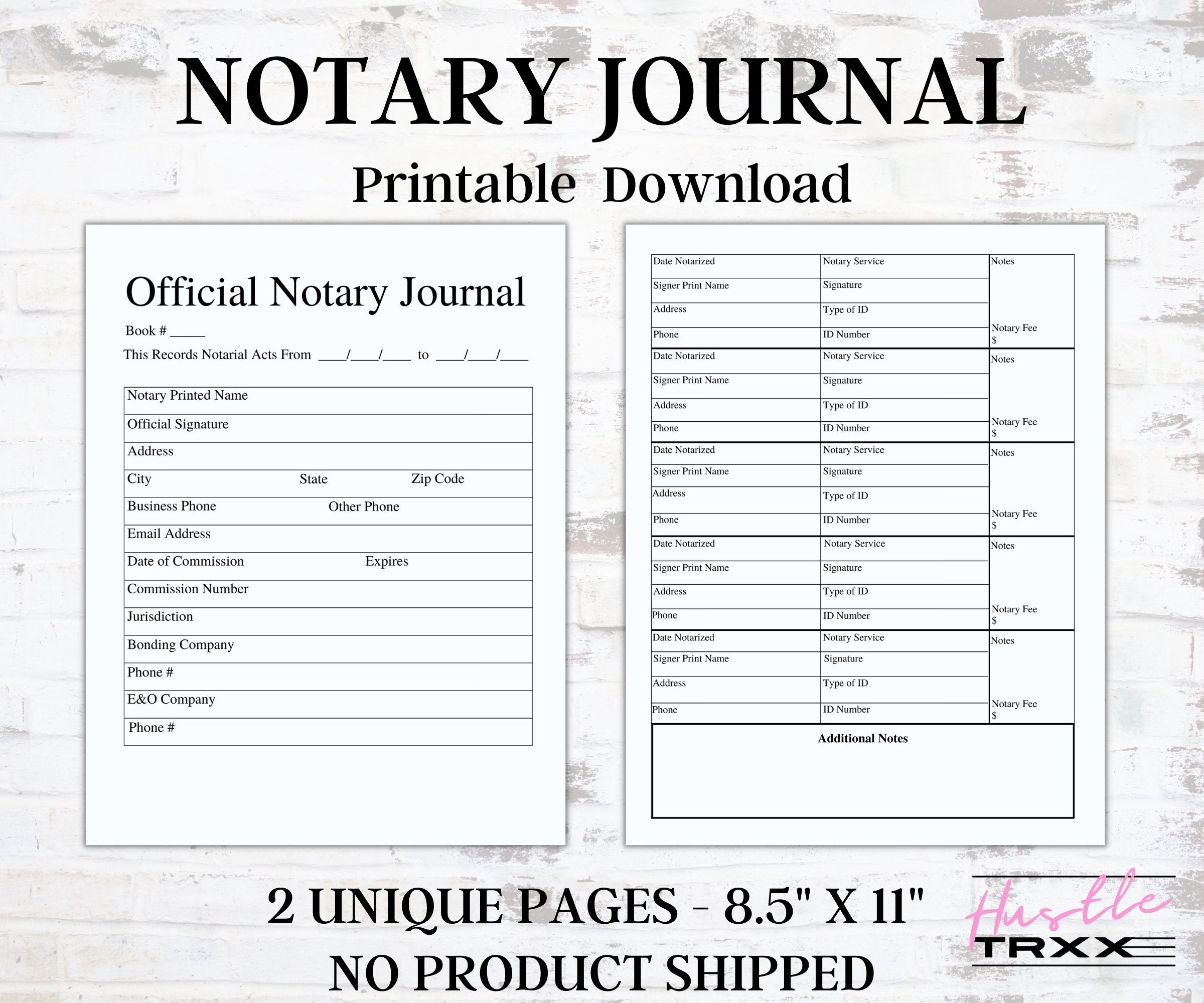 Notary Journal Printable Template Public Signing Agent Record Book instant Download Etsy