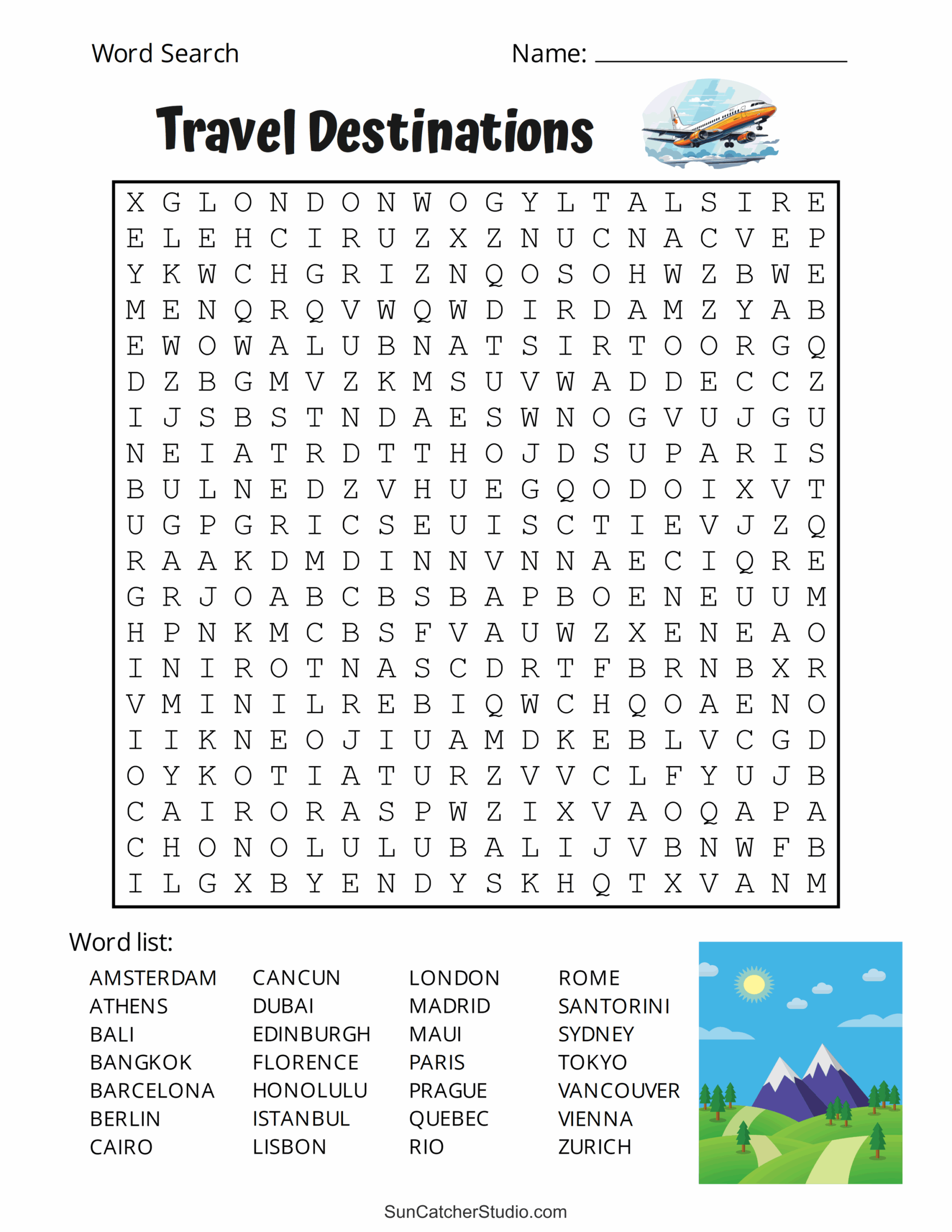 free word search printable