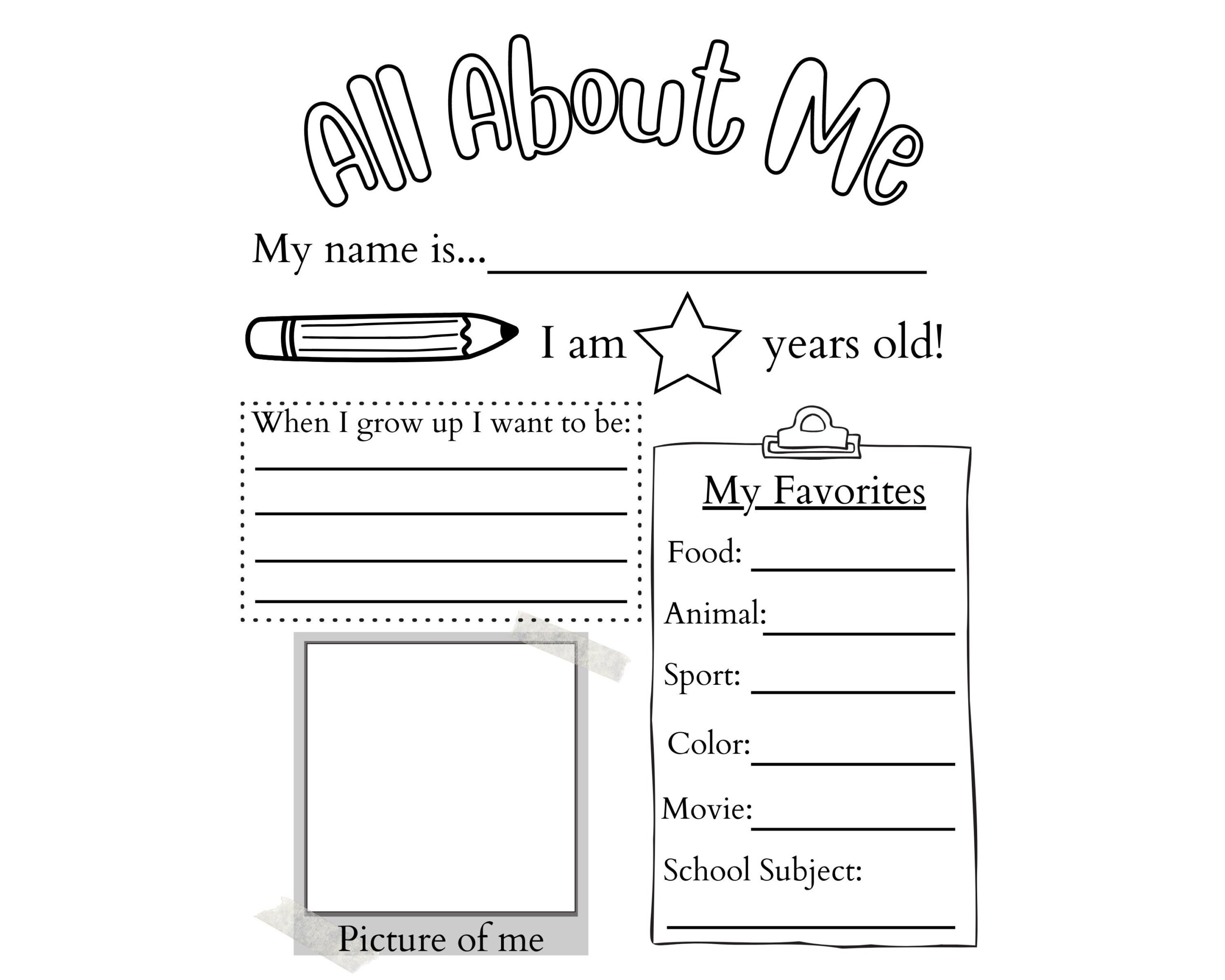 printable all about me worksheet