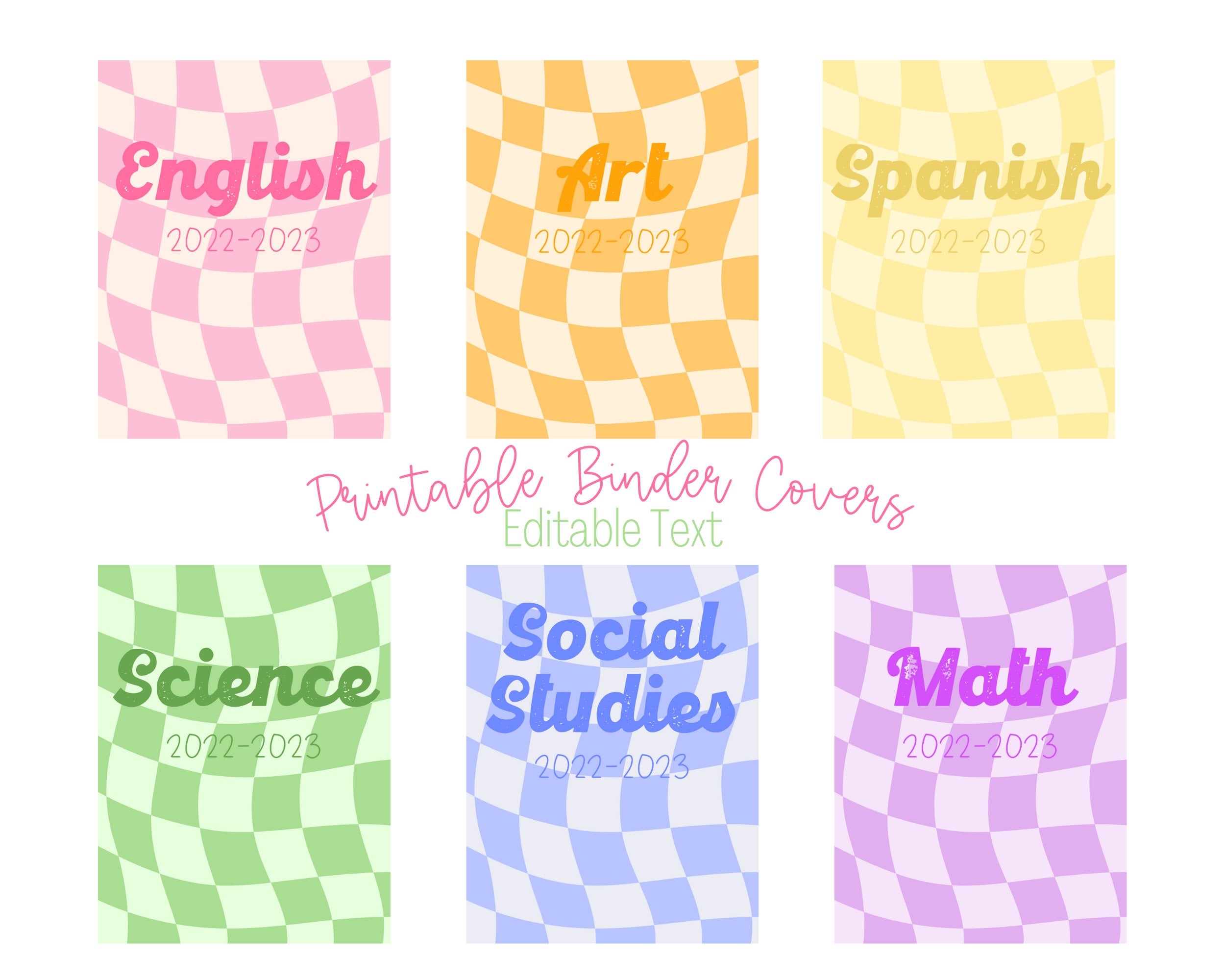Printable Binder Covers Editable Study Planner Cover Retro Pastel Checkered Teacher Binder School Subjects Digital Download Instant Etsy
