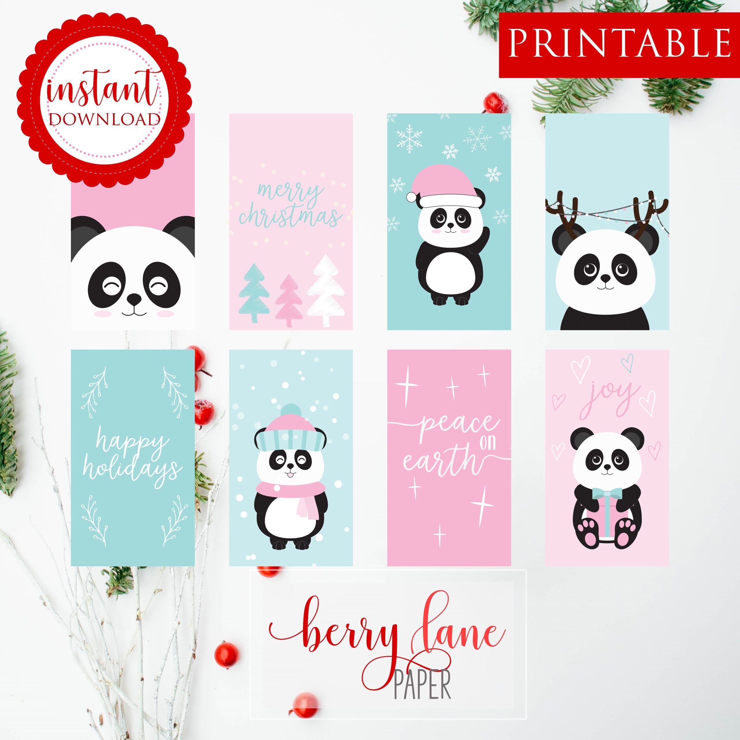 Printable Christmas Gift Tags Panda Christmas Gift Tags Cute Gift Tags Holiday Gift Tags Cute Holiday Tags Holiday Tags Template Etsy