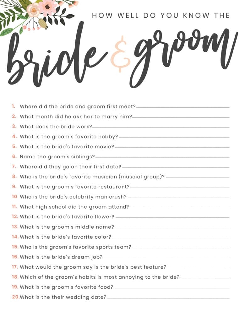 printable wedding shower games