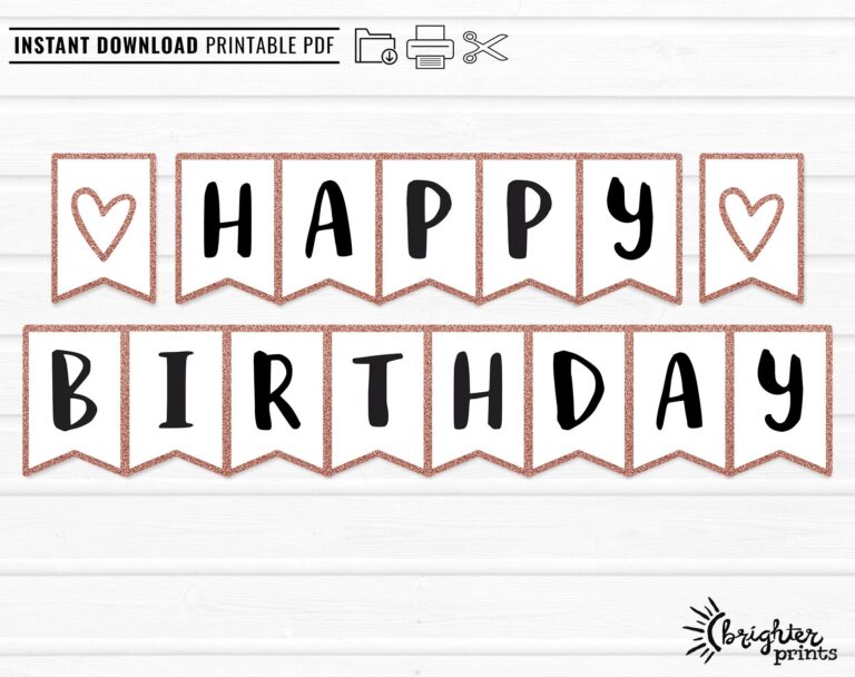 Printable Happy Birthday Banner INSTANT DOWNLOAD DIY Download Print Rose Gold Glitter Bday Party Decor Bunting Etsy