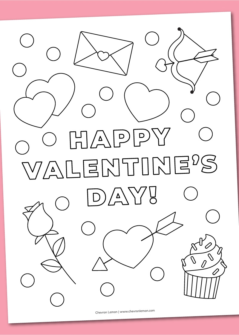 Printable Happy Valentine s Day Coloring Page Chevron Lemon