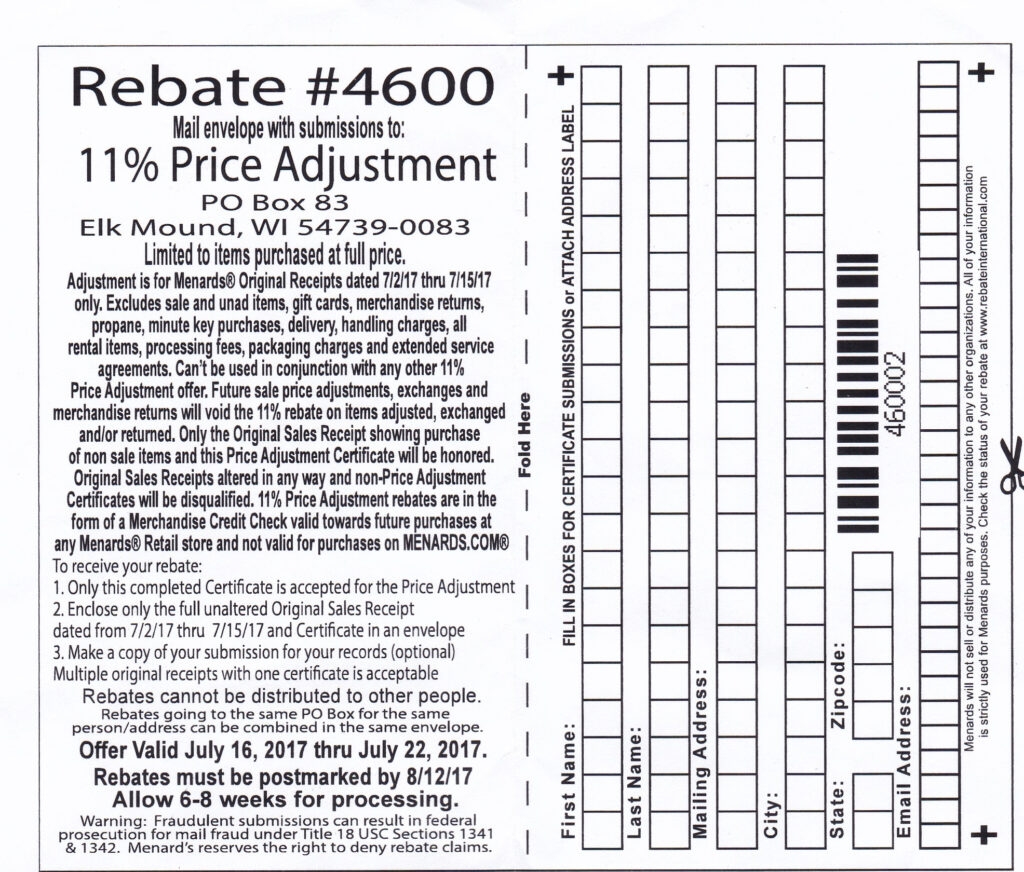 Printable Menards Rebate Form Printable Design Resources