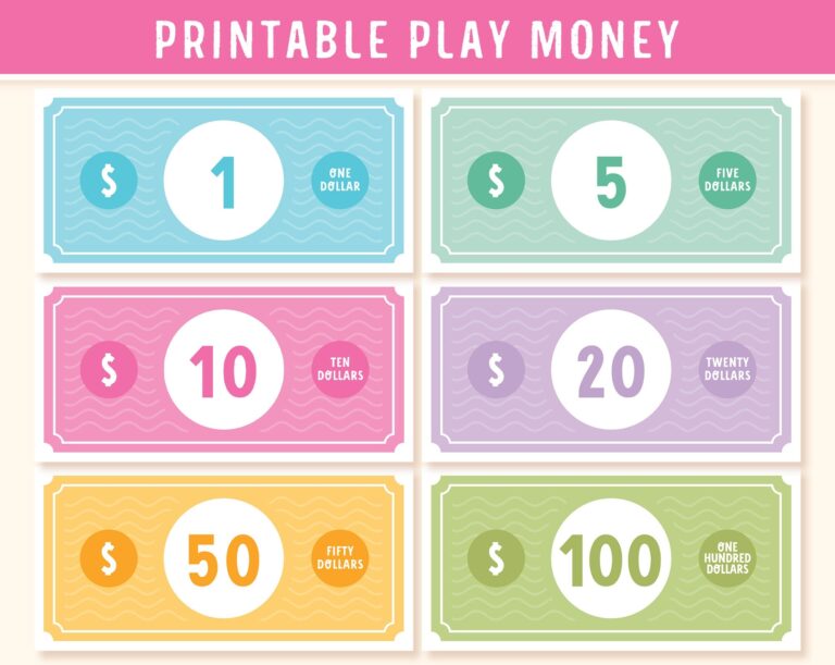 Printable Play Money For Kids Digital Instant Download Pretend Play Money Play Monies Dollar For Shop Games Or Grocery Playing With Kids Etsy