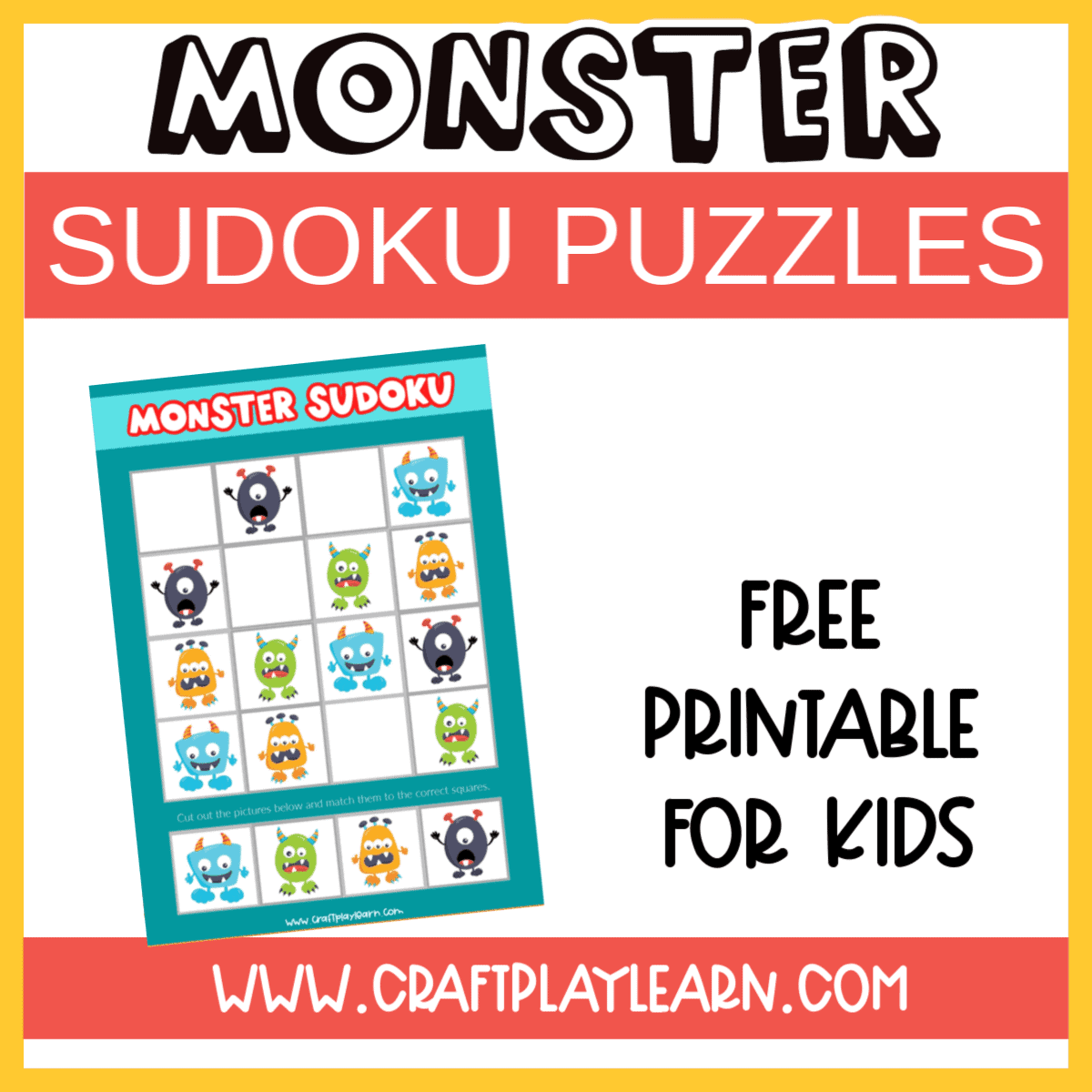 Printable Sudoku Puzzles Monsters Craft Play Learn