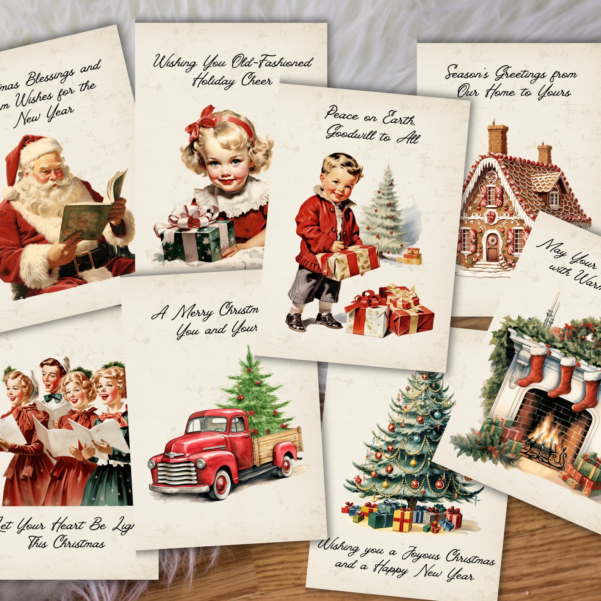 Printable Vintage Christmas Cards Vintage Holiday Greeting Cards Christmas Card Bundle Christmas Card Set Of 8 Retro Christmas Cards Etsy