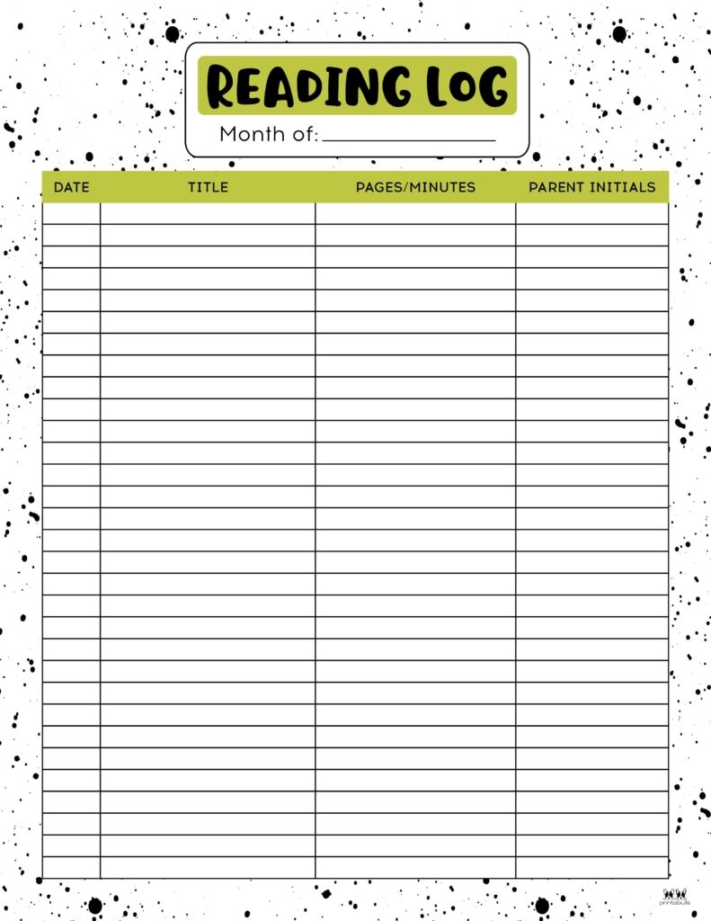 free printable reading log
