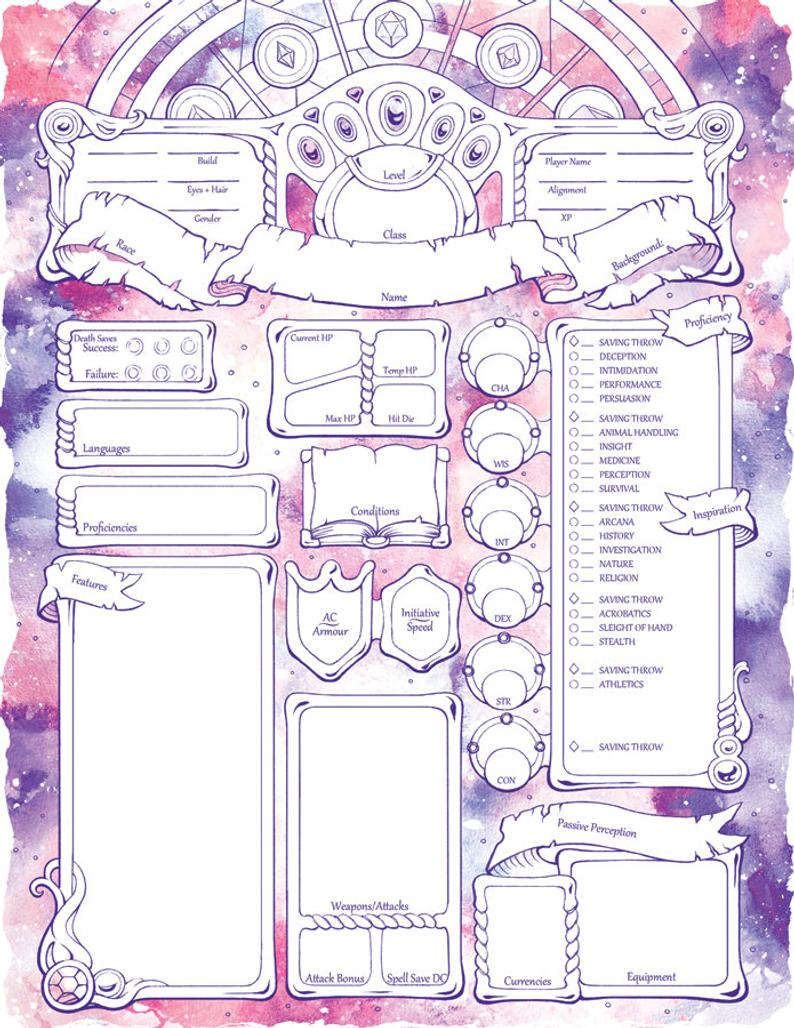 Spellbound Character Sheets D D 5e Etsy