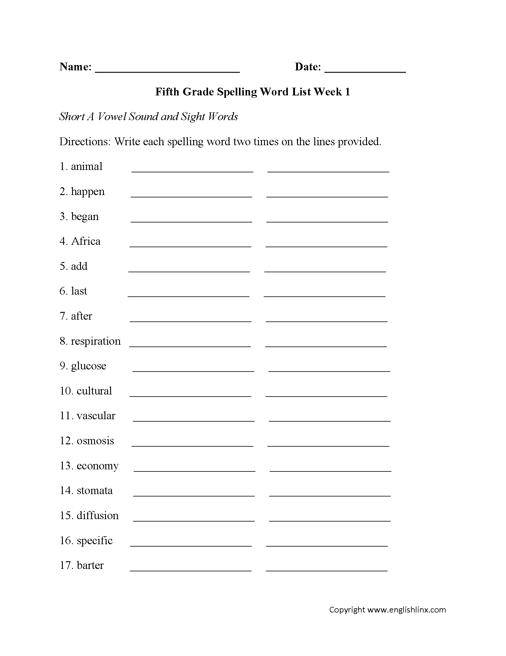 Spelling Worksheets Fifth Grade Spelling Words Worksheets