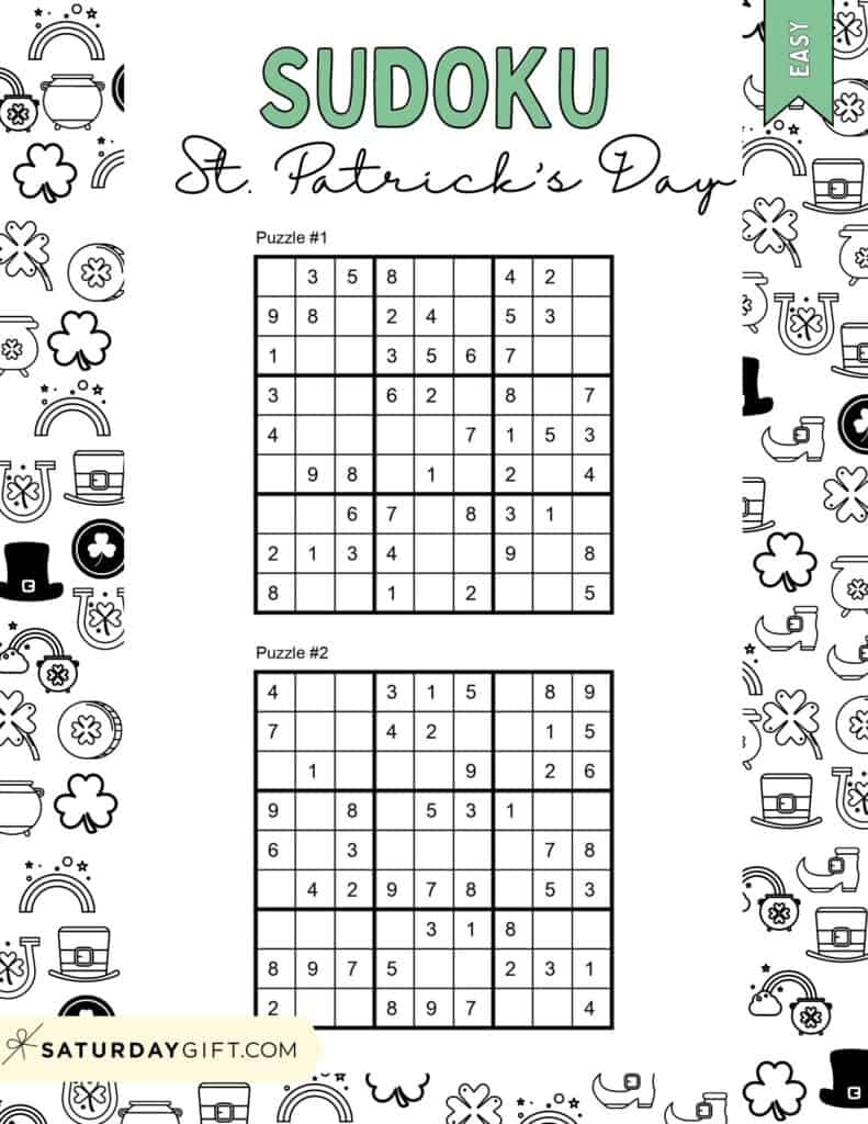 St Patrick s Day Sudoku Puzzles Cute Free Printables SaturdayGift