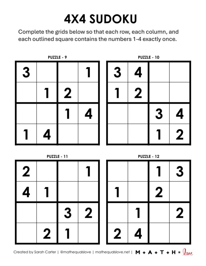 Sudoku 4x4 Puzzles Free Printable PDFs 
