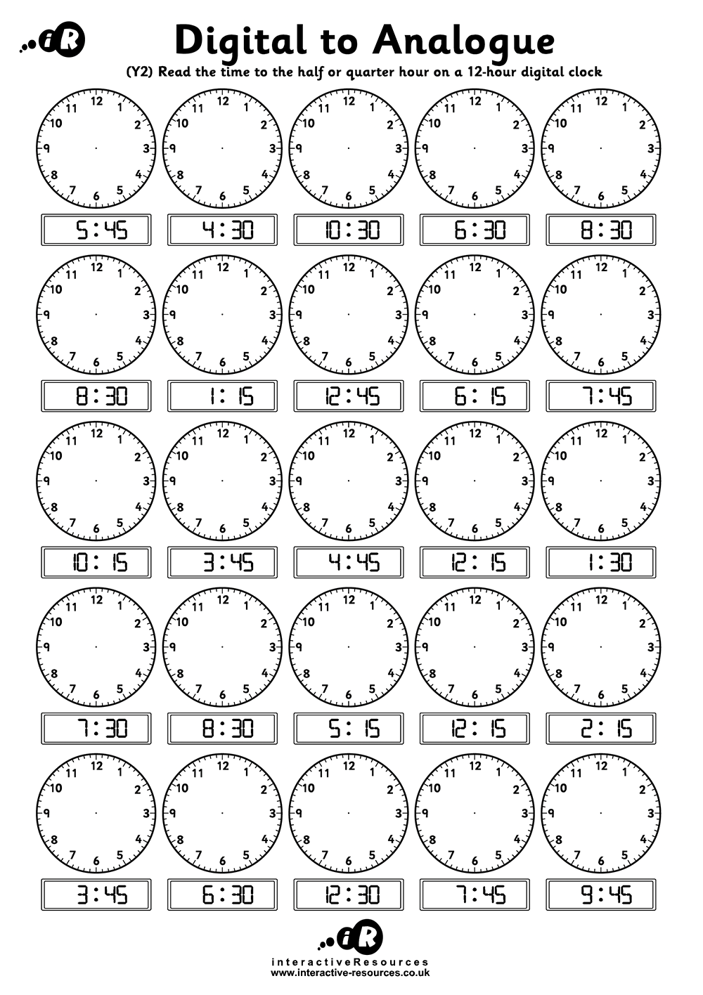free clock worksheets printable