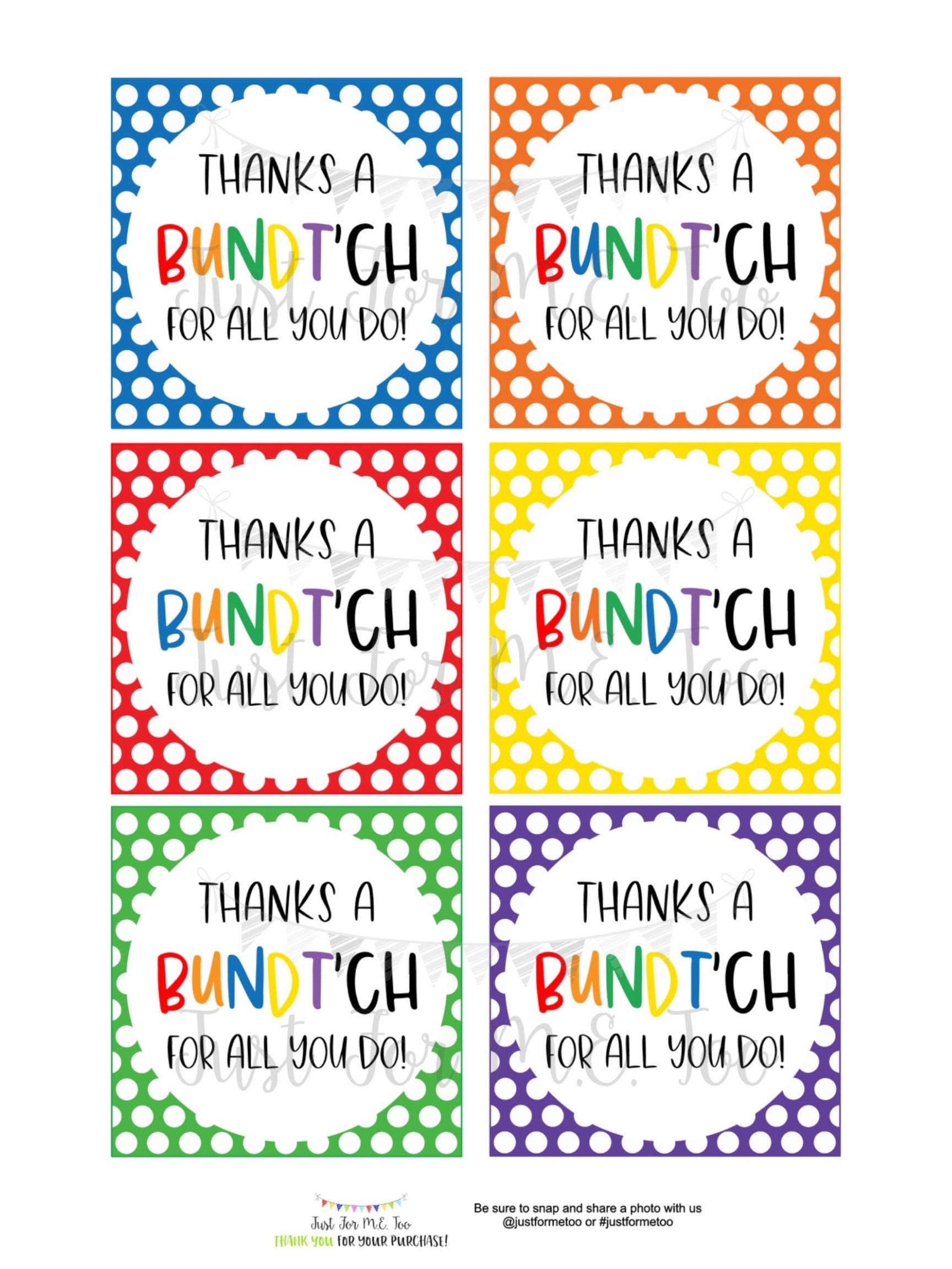 Thank You Printable Tags Instant Download Teacher Tags Square Gift Tag End Of School Teacher Gifts Thank You Tags Treats Bundt Cake Etsy