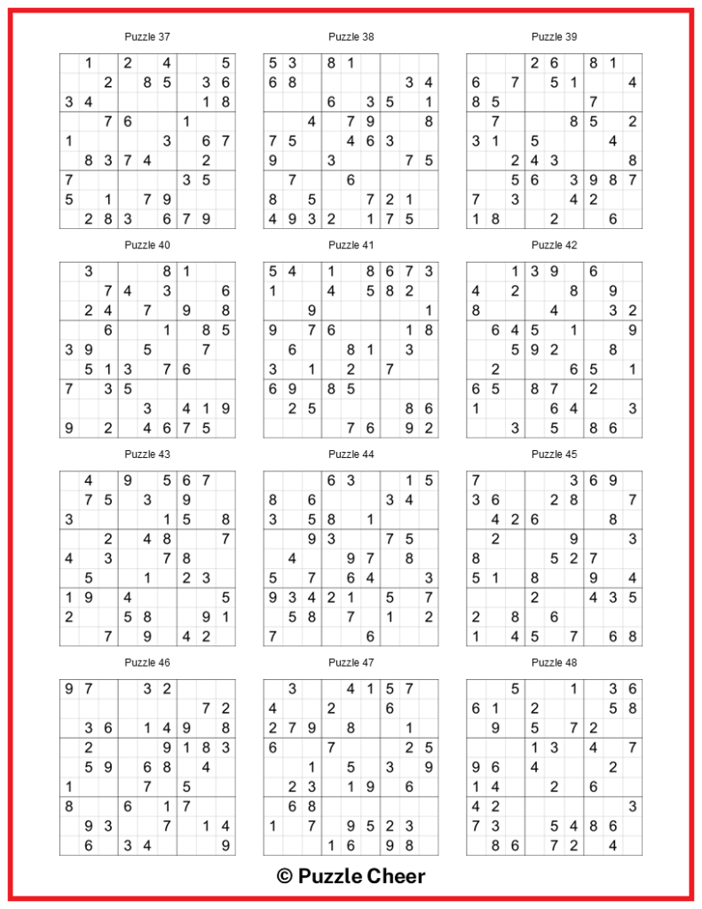 Very Easy Sudoku 12 Puzzles Per Page Puzzle Cheer