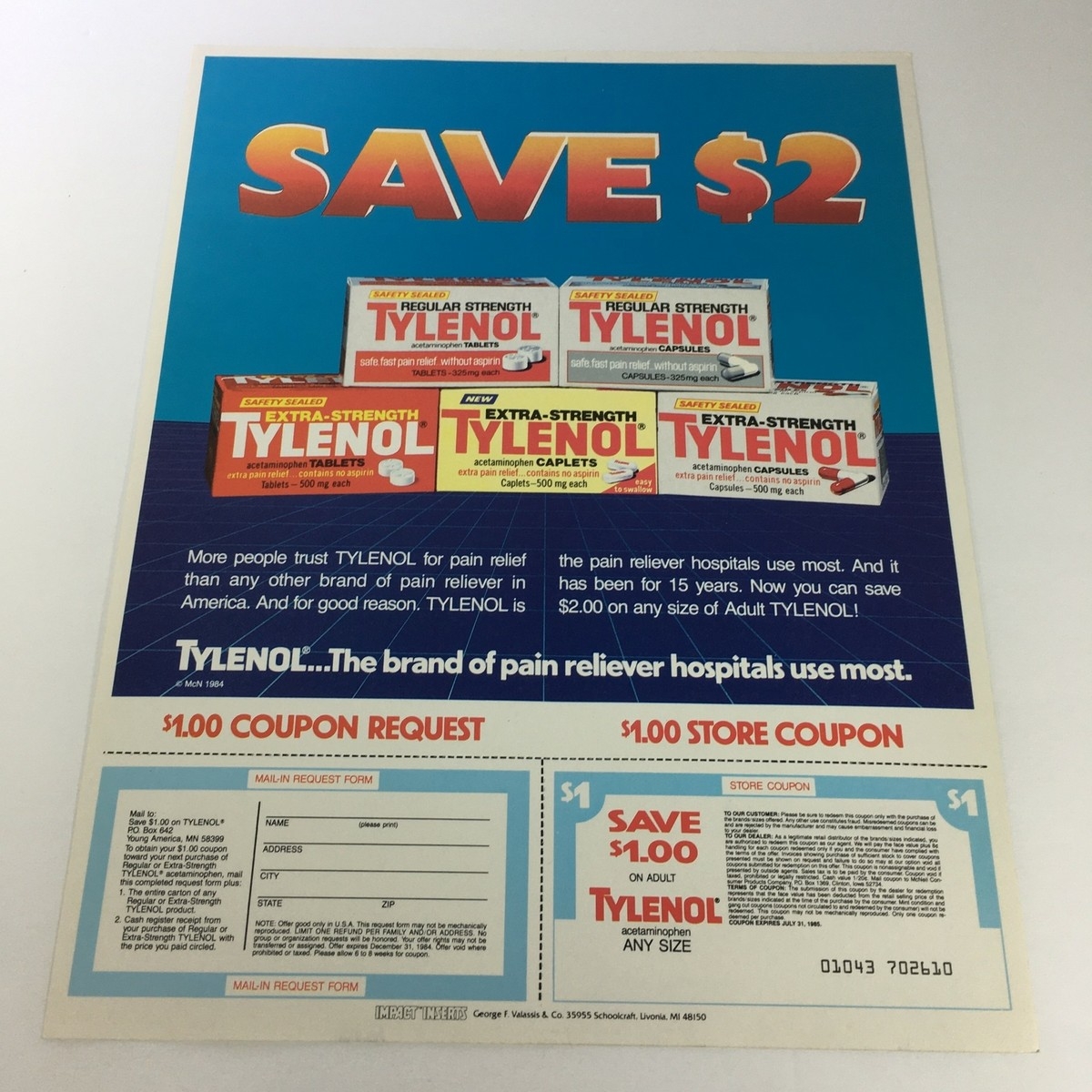 VTG Retro 1984 Tylenol Acetaminophen Pain Reliever Print Ad Coupon EBay