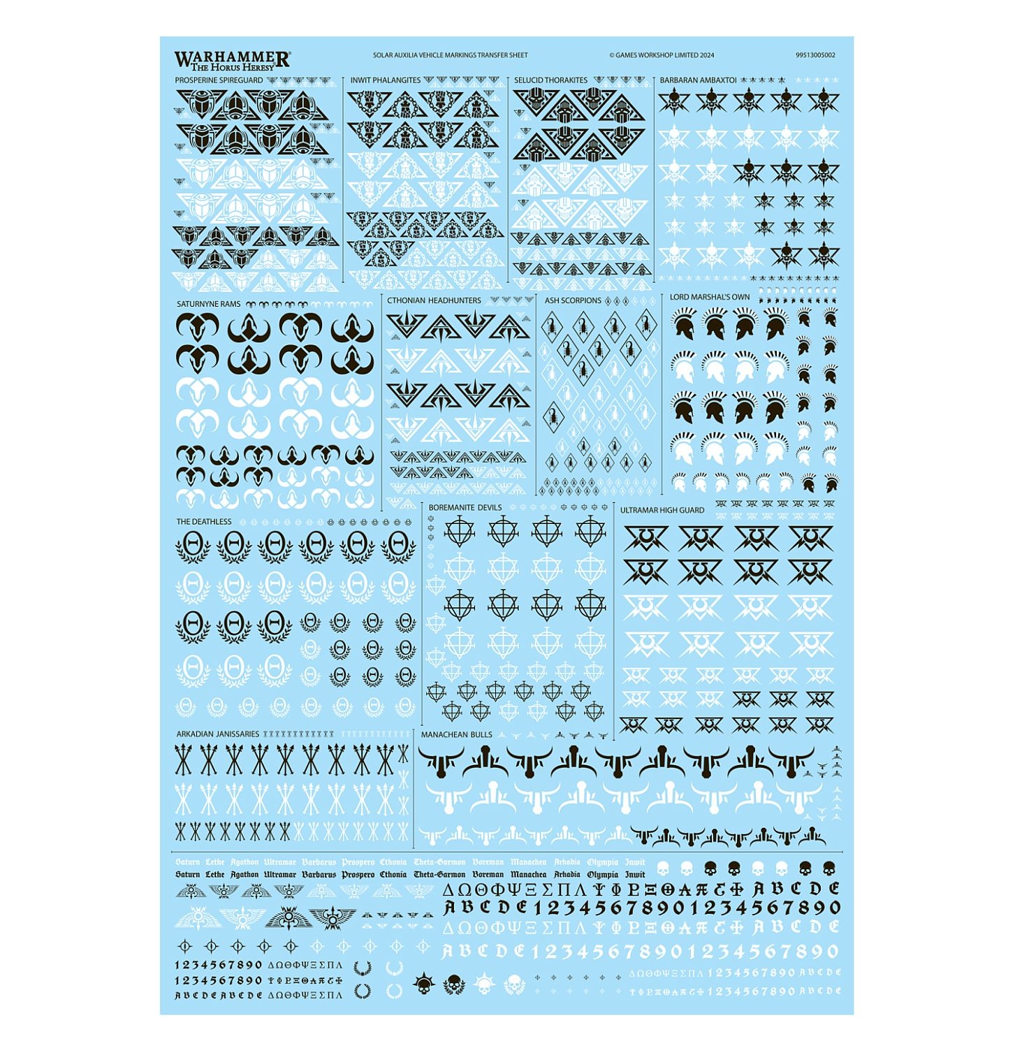 Warhammer The Horus Heresy Solar Auxilia Vehicle Markings Transfer Sheet From Games Workshop gw 99513005002 Miniset Miniatures Collectors Guide