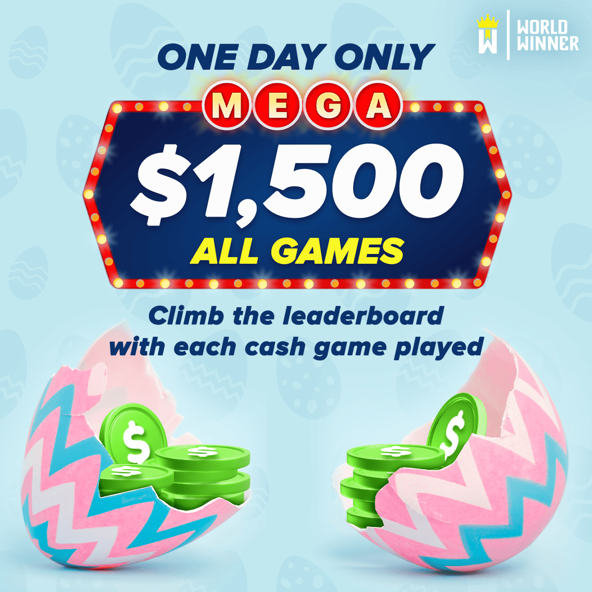 WorldWinner On X HAPPY EASTER FROM WORLDWINNER We re Celebrating With A 1 500 All Games Mega Tourney Live For One Day Only Play Your Favorite Cash Games And Climb The