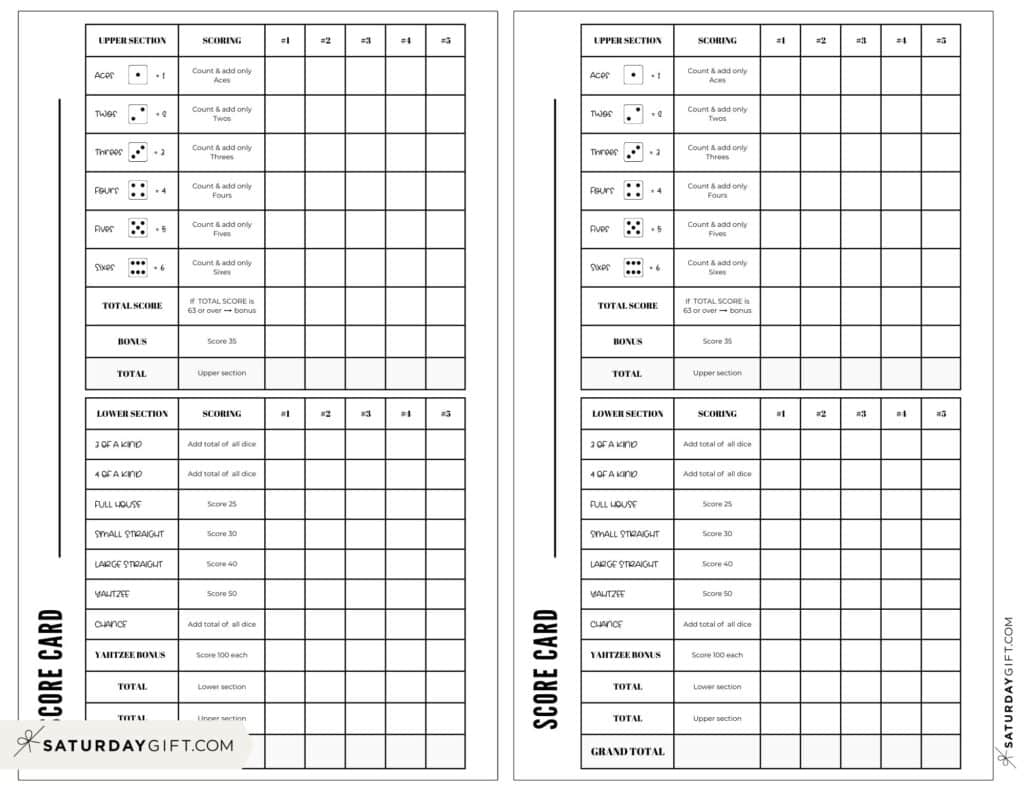 free printable yahtzee score sheets