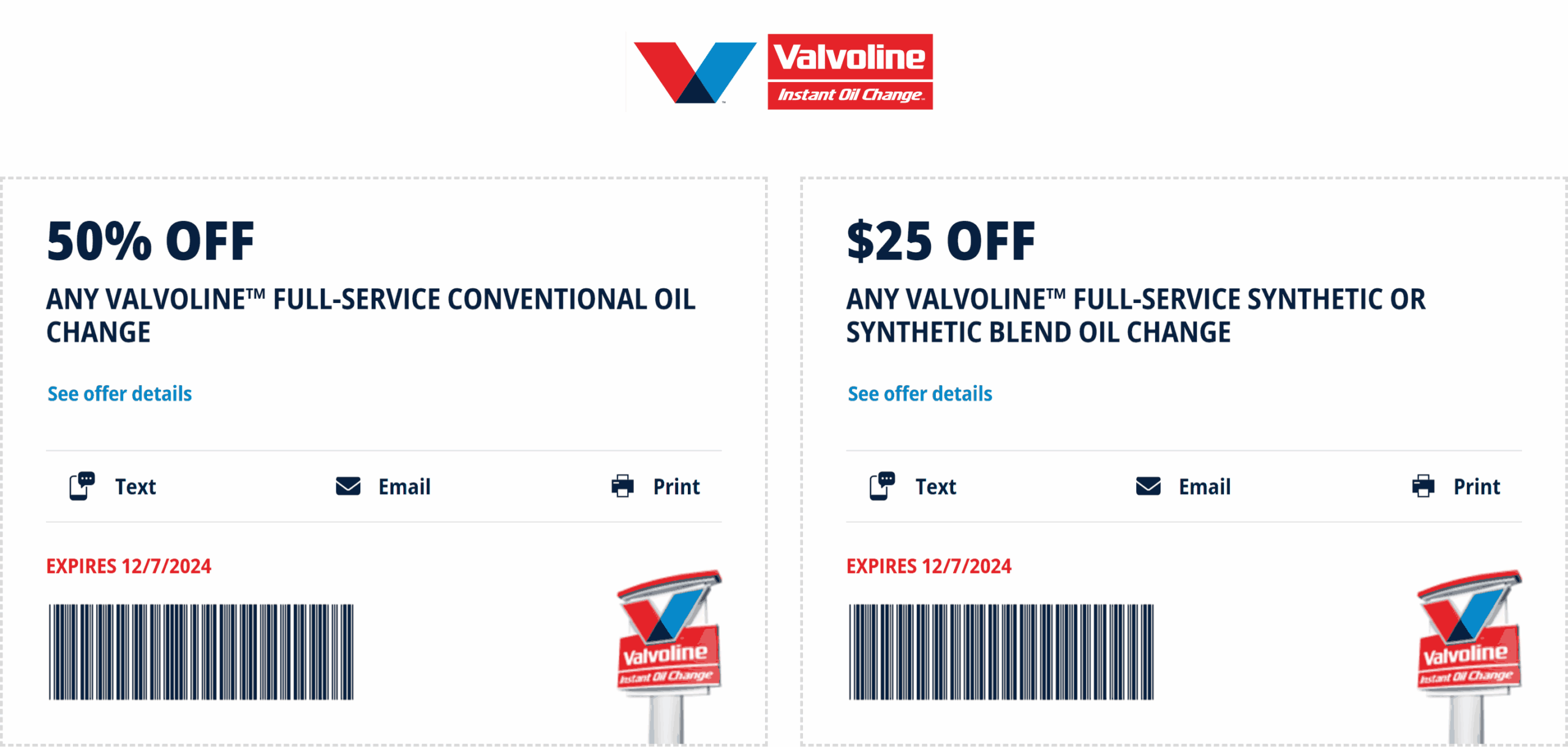 50 Off Full Service Conventional Or 25 Off Synthetic Oil Change At Valvoline Valvoline August 2025 Coupons Promo Codes Deals 