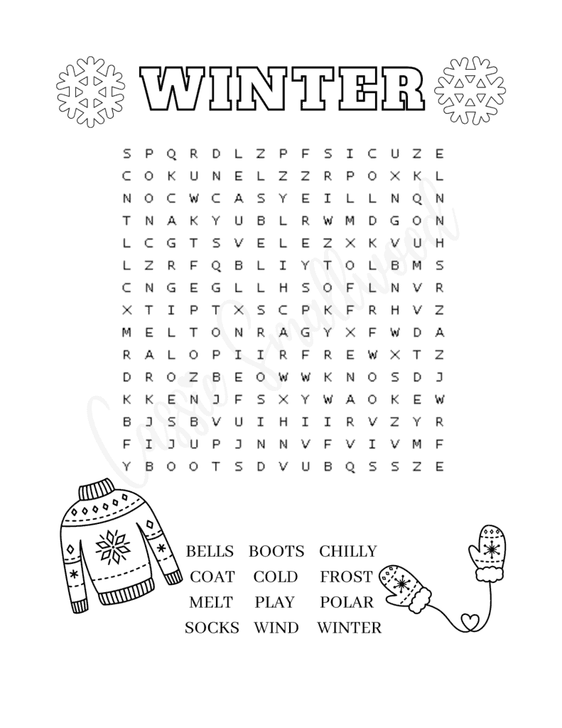 winter word search printable