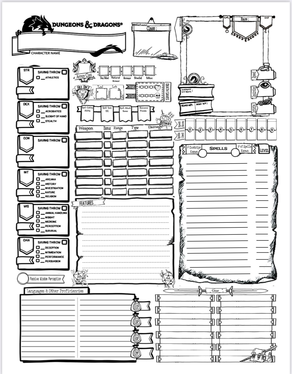 dnd character sheet printable