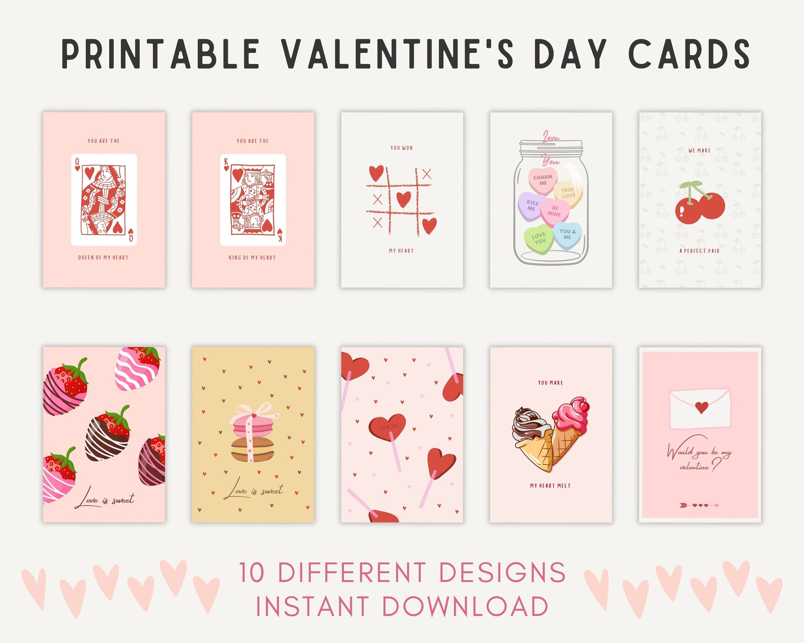 Printable Valentines Day Cards Cute Card Love Gift Digital Card Happy Valentines Gift Anniversary Card DIY For Kids 10 Designs Bundle Etsy