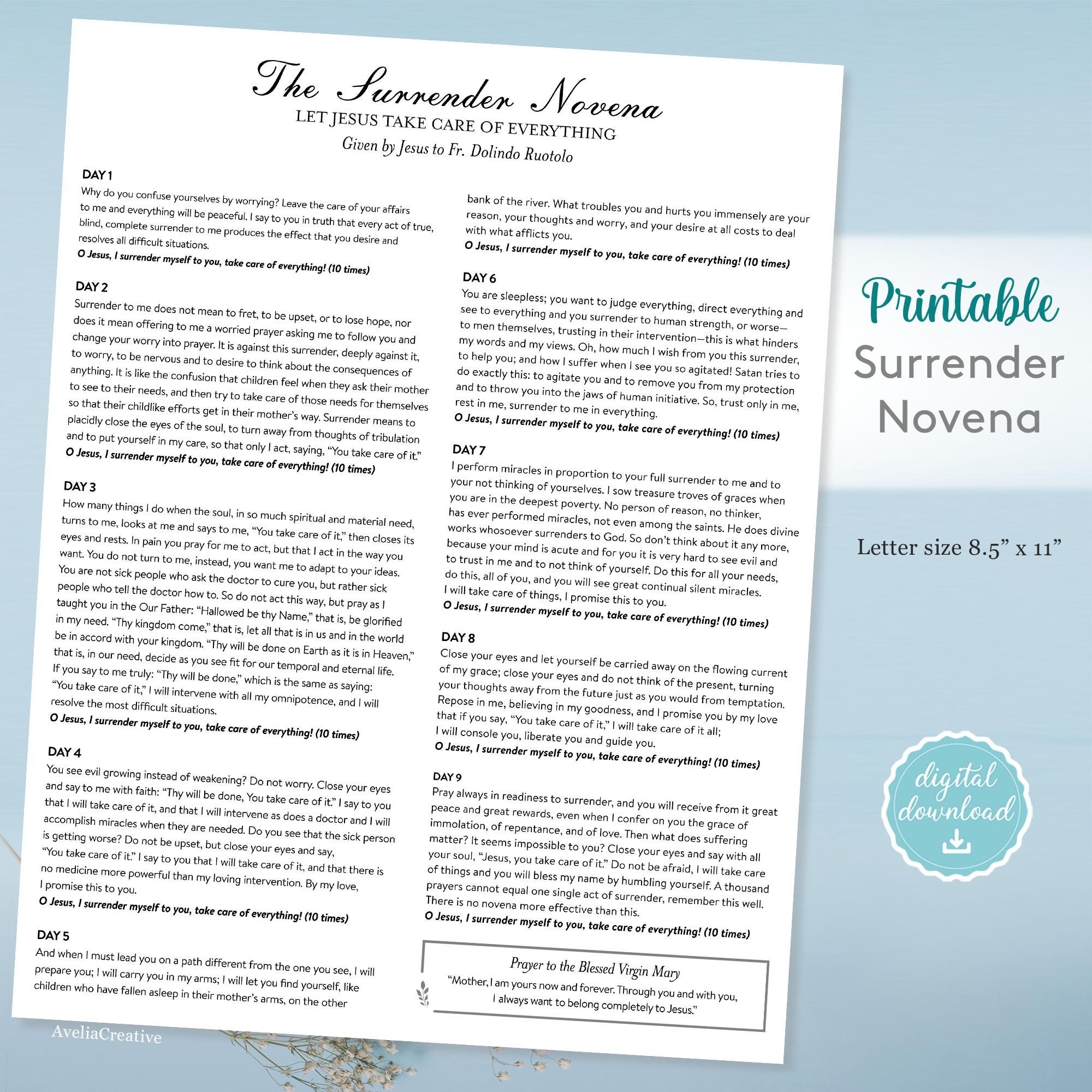 The Surrender Novena Printable Prayer Instant Download Catholic Prayer O Jesus I Surrender Myself To You Take Care Of Everything Etsy Israel