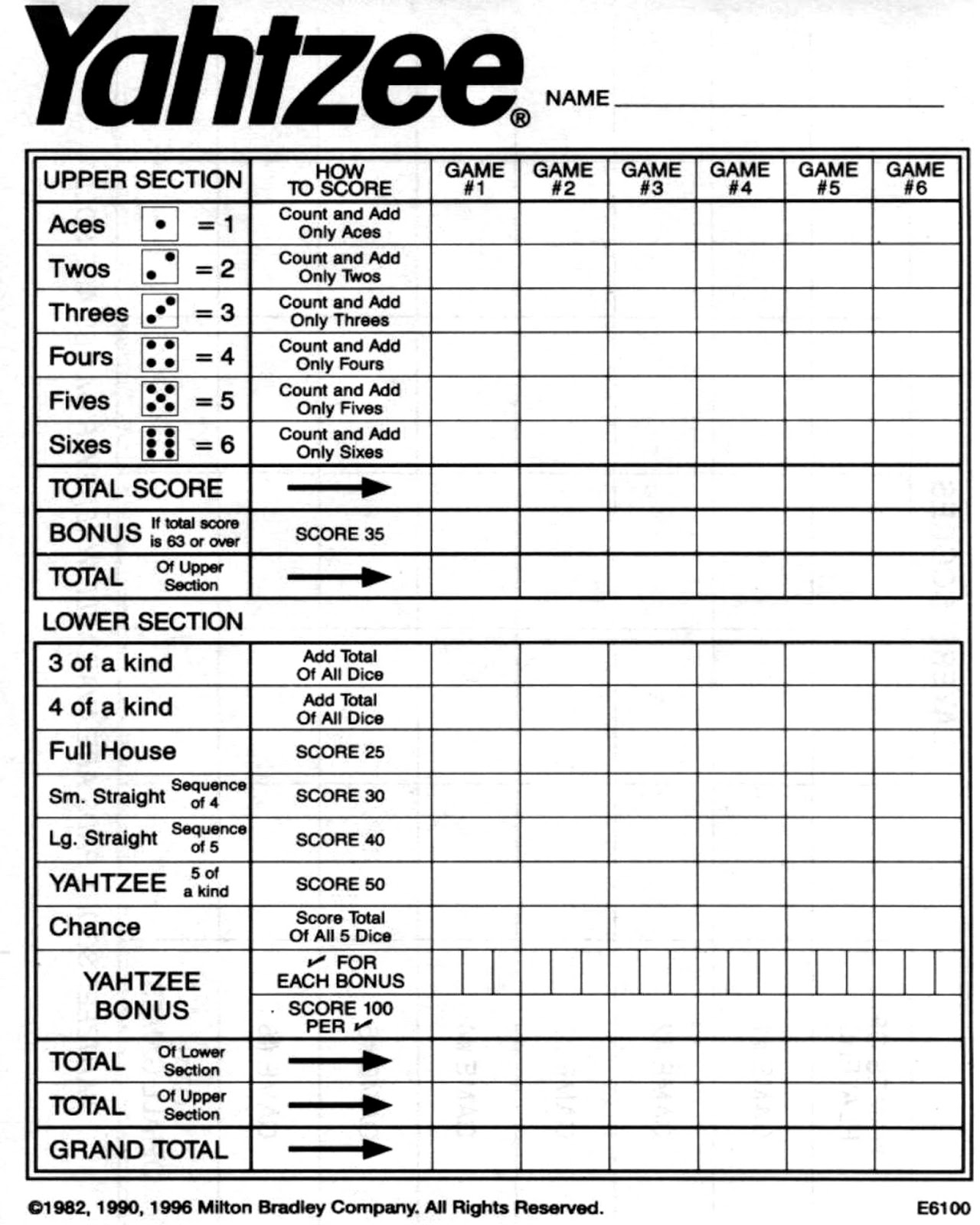 yahtzee printable score cards